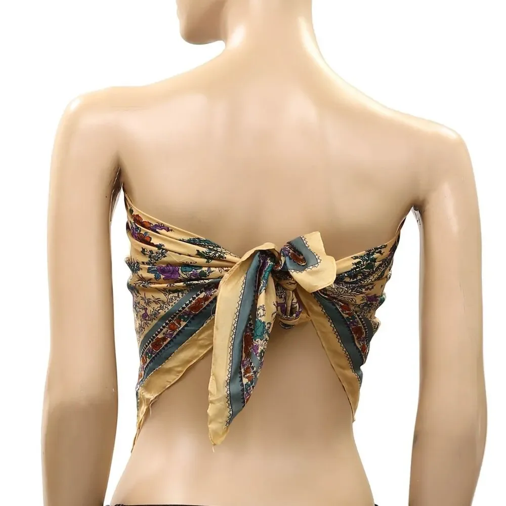 Free People So Silk Printed Bandana Scarf Tube Top Belt Floral Paisley Wrap OS